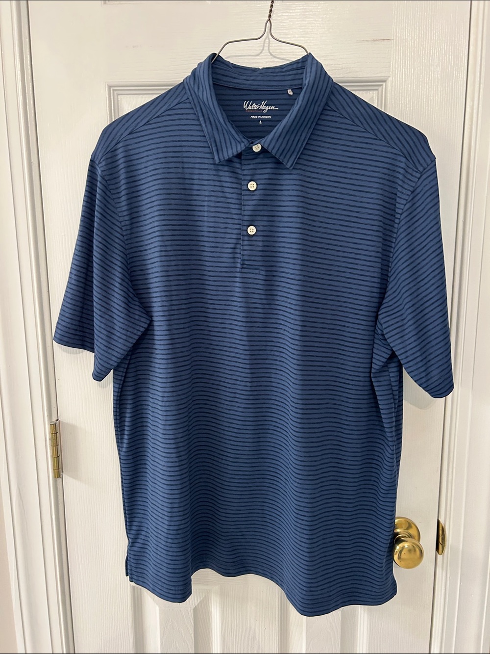 Walter Hagan Men's Navy Blue Striped Polo